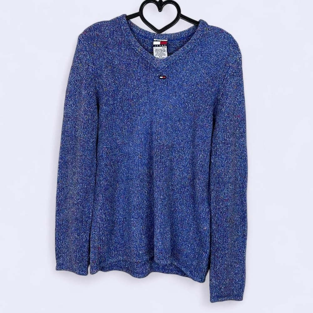 Vintage Tommy Jeans knit blue and multicolored pullover sweater